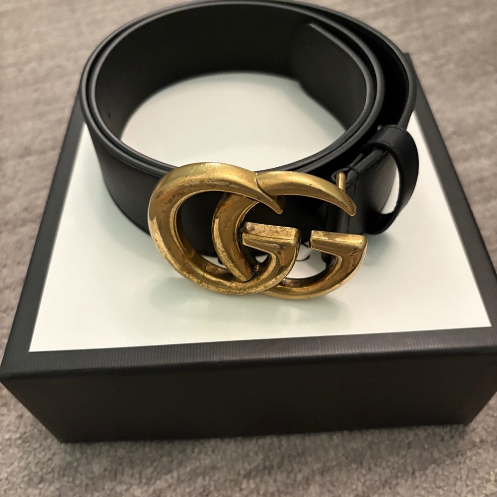 Gucci gg marmont gold brass metal belt 90 cm size 32 waist come with box